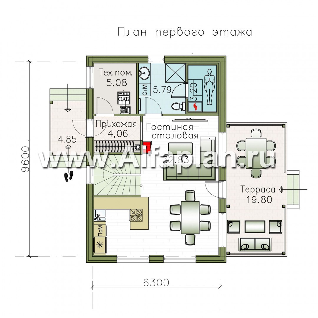 Проекты домов Альфаплан - «Сигма» - небольшой дом с сауной на первом этаже - план проекта №1