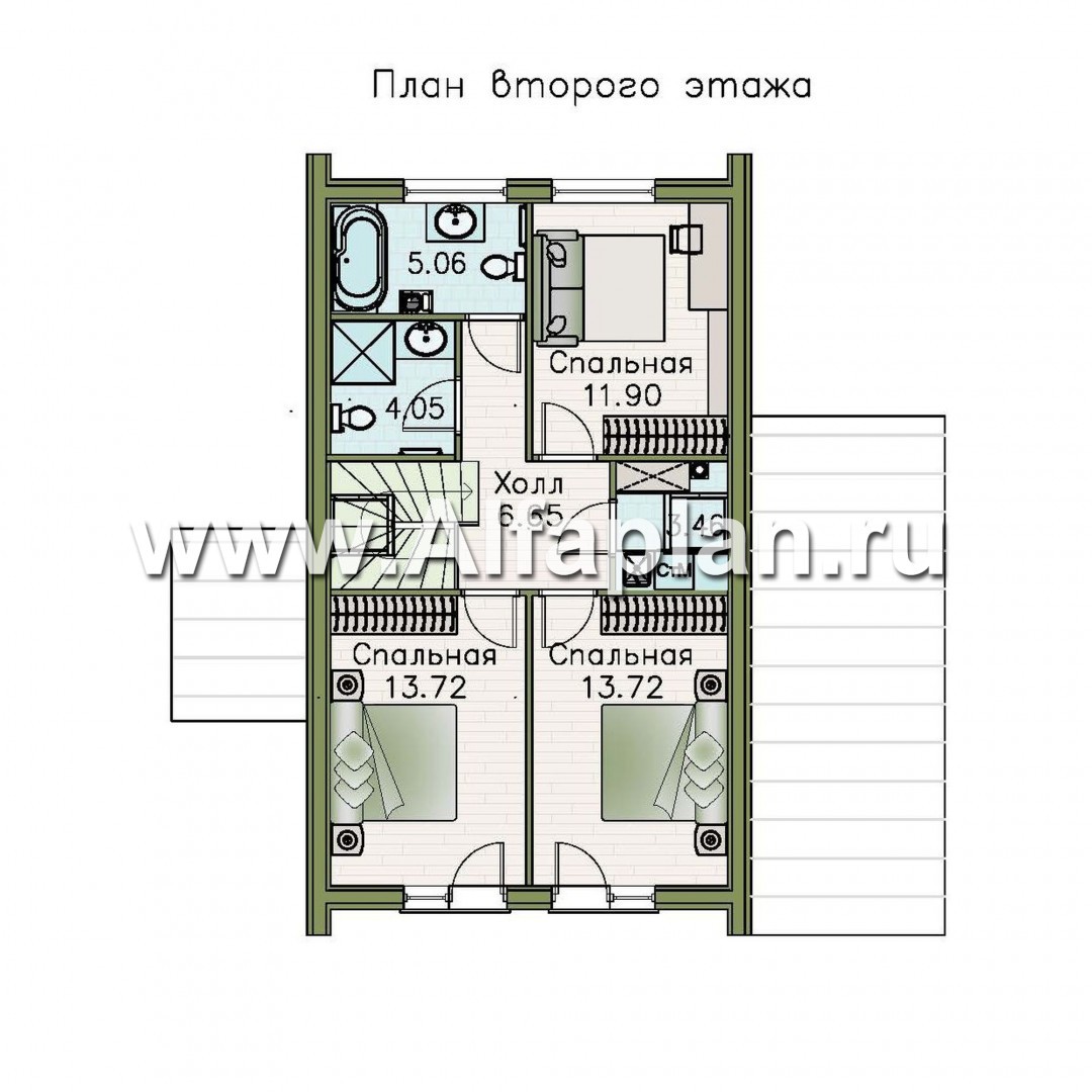 Проекты домов Альфаплан - «Тау» - двухэтажный дом с фальцевыми фасадами и кровлей - изображение плана проекта №2