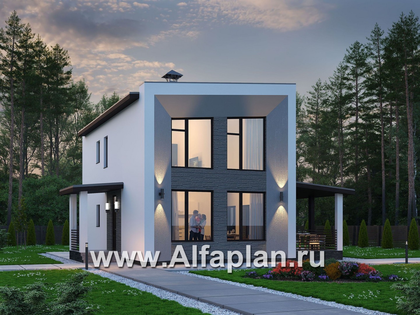Проекты домов Альфаплан - «Тау» - каркасный дом с односкатной кровлей - основное изображение