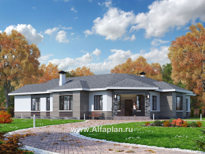 Проекты домов Альфаплан - «Альтер Эго» - эксклюзивный одноэтажный кирпичный дом - превью основного изображения