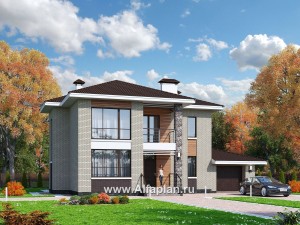 Проекты домов Альфаплан - «Формула успеха» - загородный дом с гаражом - превью основного изображения