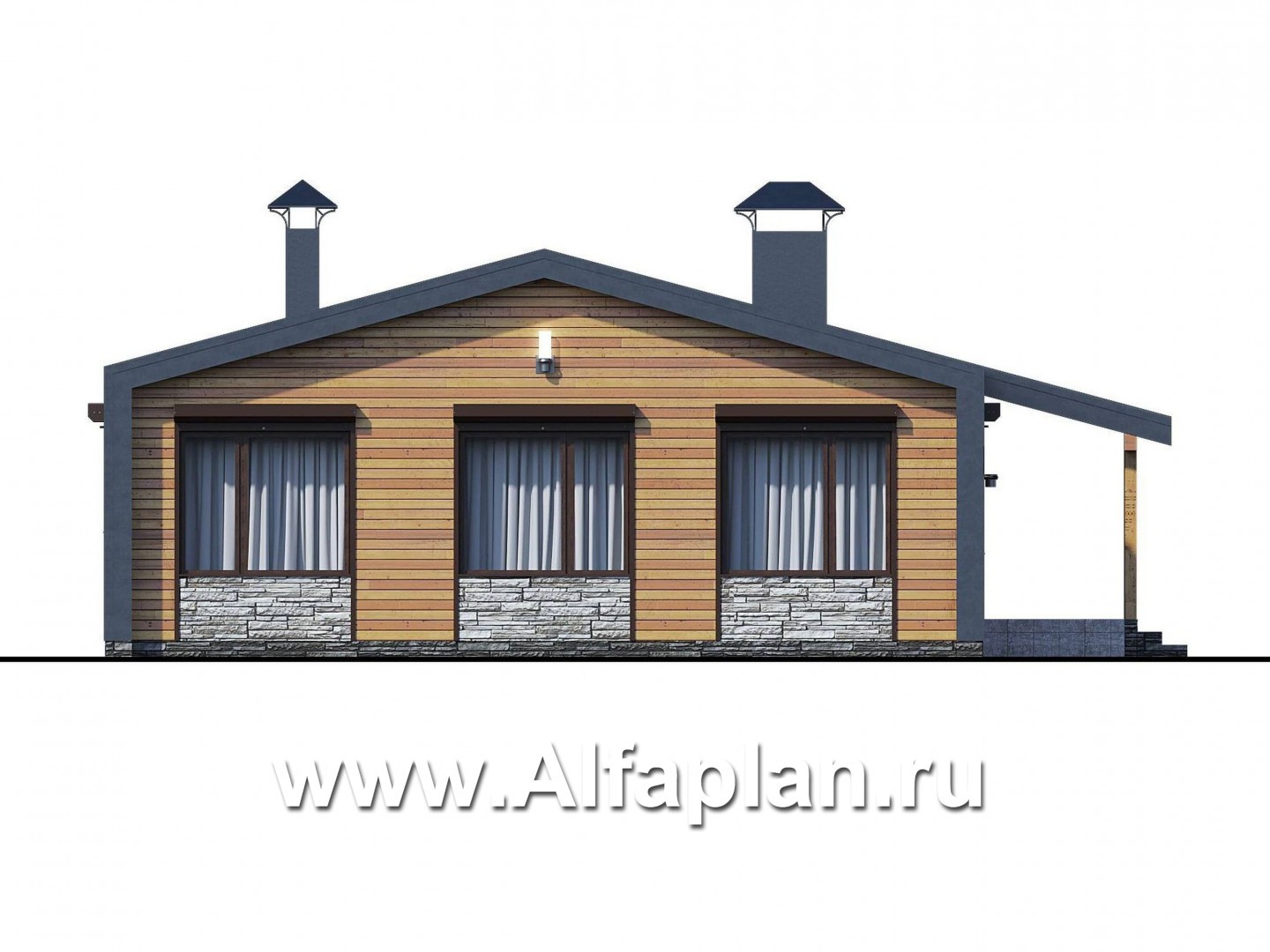 Проекты домов Альфаплан - «Лямбда» - просторный дом в современном стиле. Увеличены спальни - изображение фасада №4