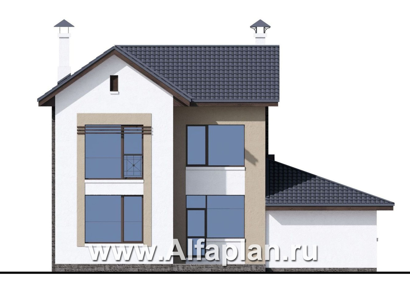 Проекты домов Альфаплан - «Каюткомпания» - экономичный дом для небольшой семьи с гаражом - изображение фасада №4
