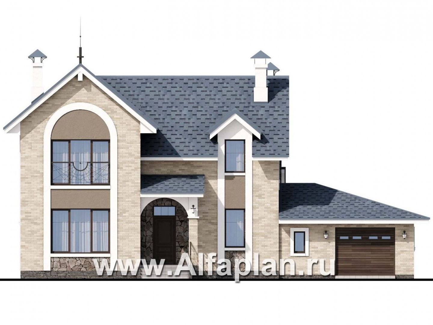 Проекты домов Альфаплан - «Огни залива» - проект дома с открытой планировкой - изображение фасада №1