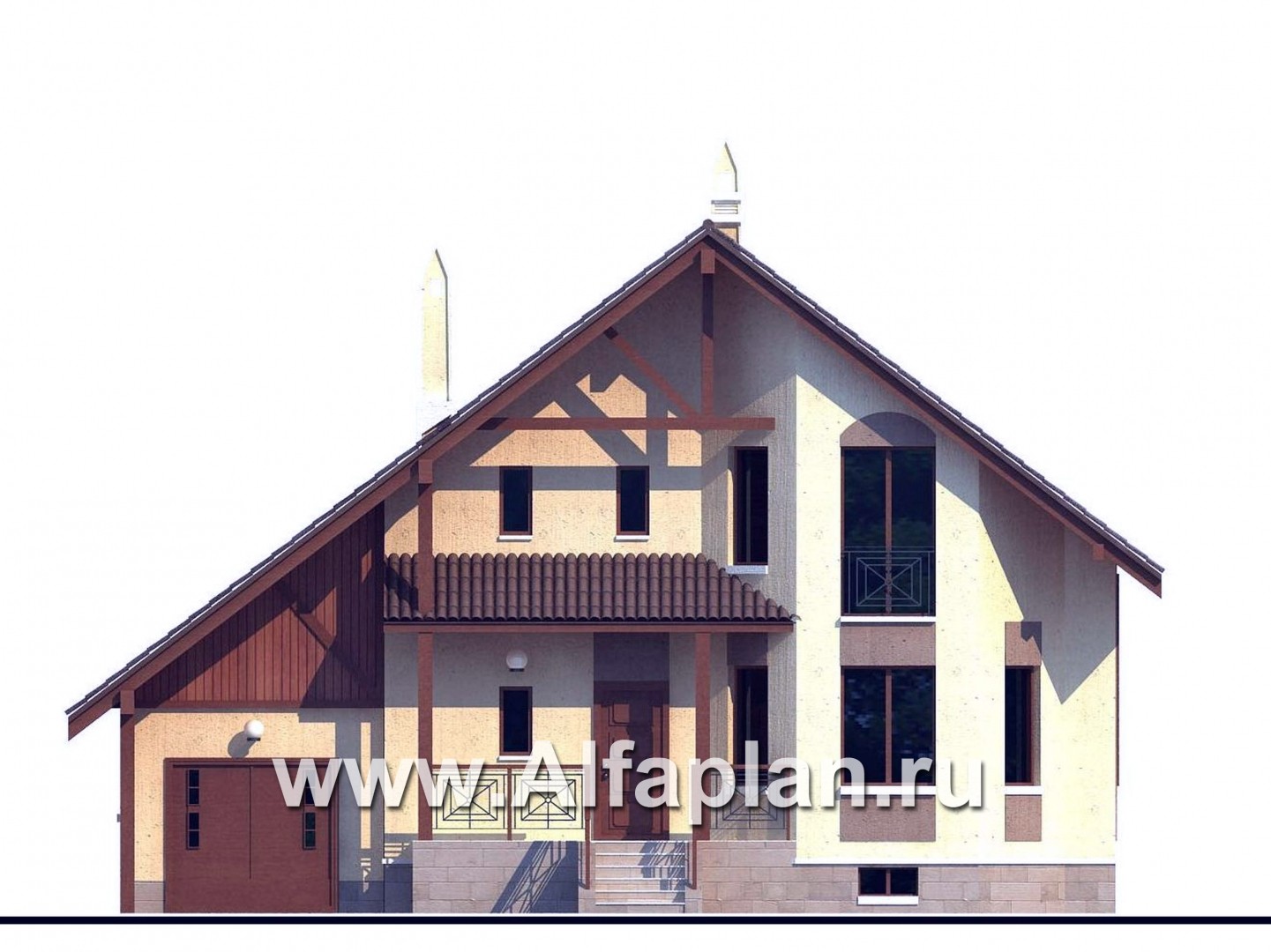 Проекты домов Альфаплан - «Регенсбург Плюс»- вариант коттеджа 22А с цокольным этажом - изображение фасада №1