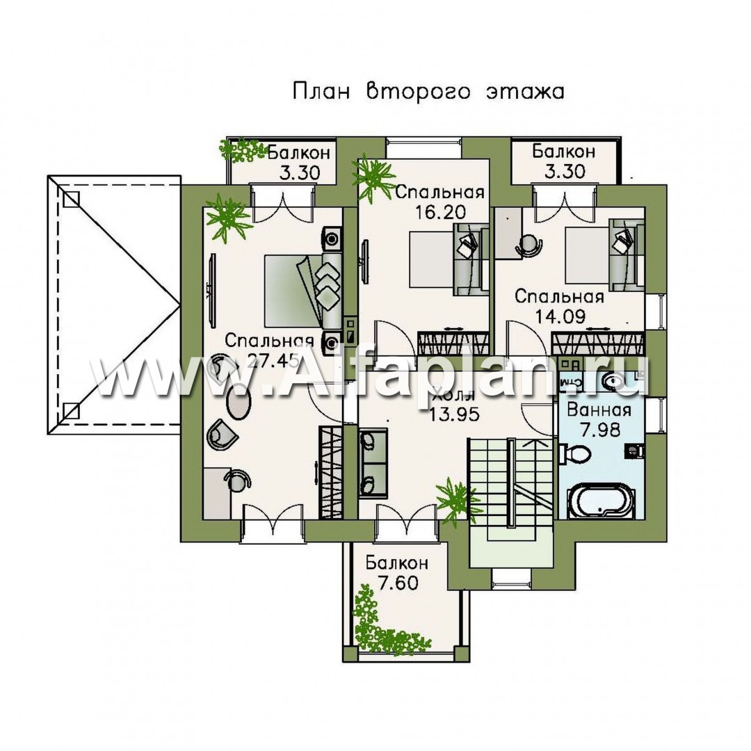 Проекты домов Альфаплан - «Разумовский» - красивый коттедж с элементами стиля модерн - изображение плана проекта №2