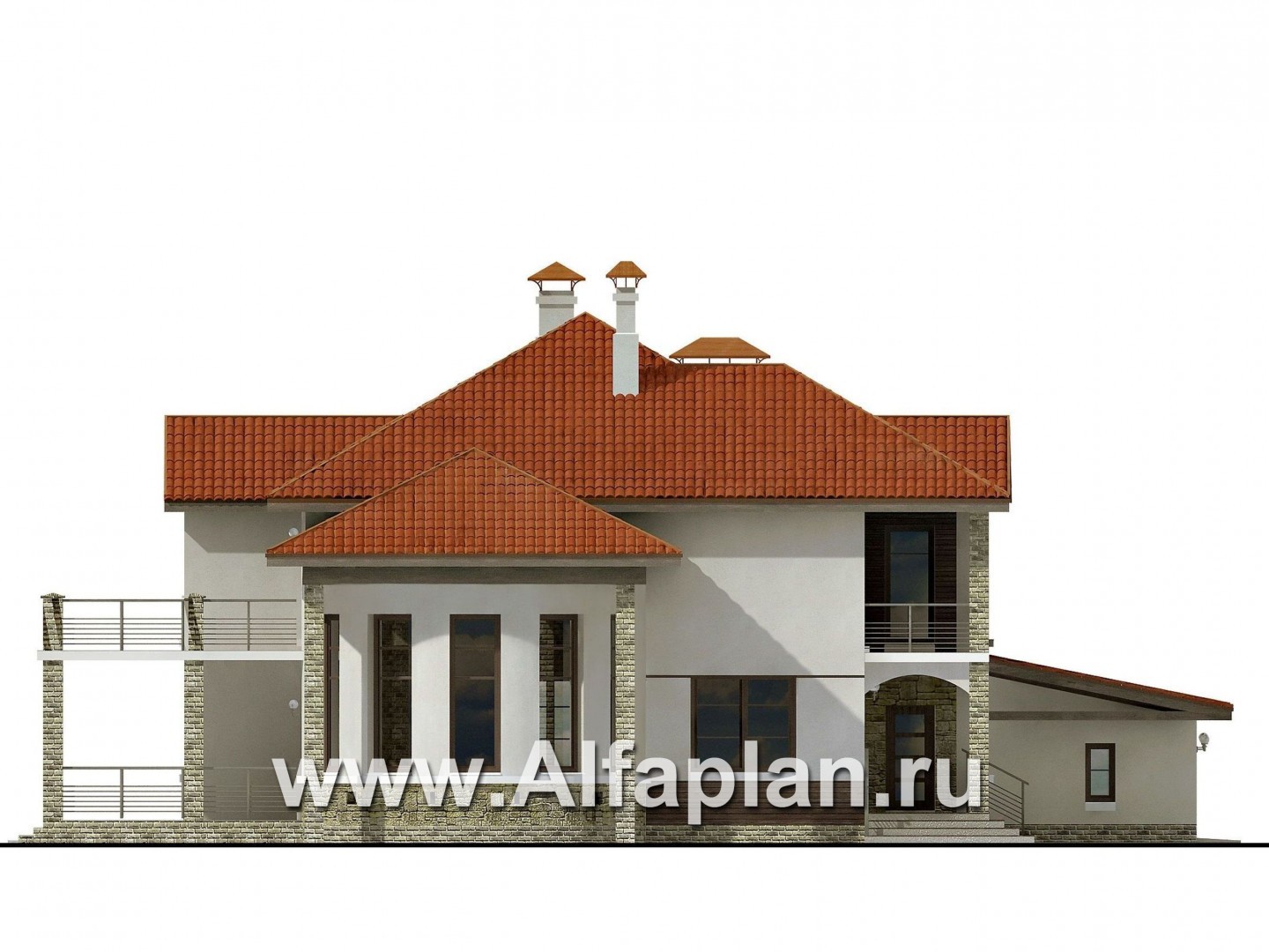 Проекты домов Альфаплан - «Коралл»- респектабельный особняк с полукруглой гостиной - изображение фасада №3