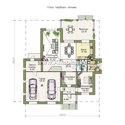 Проекты домов Альфаплан - «Привилегия» - элегантный коттедж из кирпиечй (или блоков) с большим гаражом и террасой - превью плана проекта №3