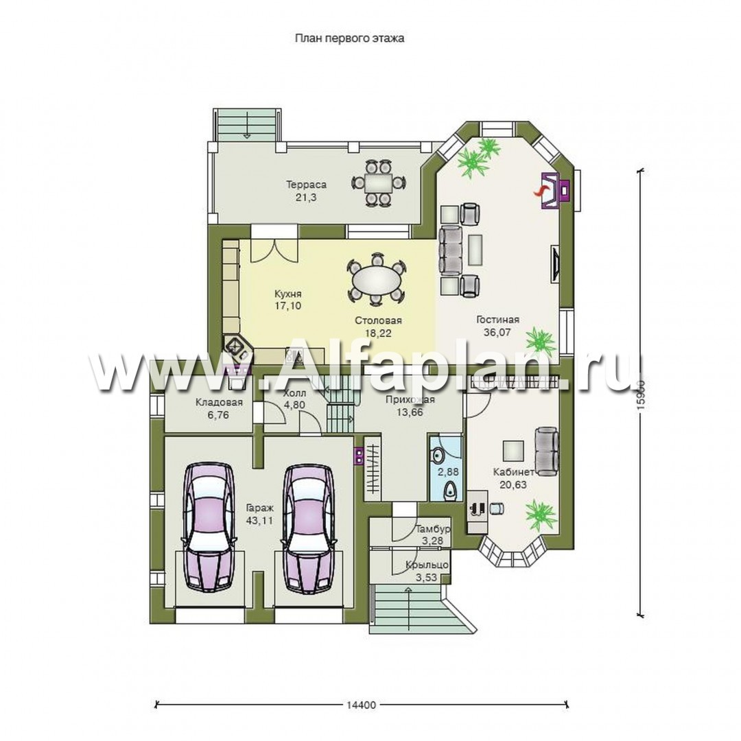 Проекты домов Альфаплан - «Эвридика»- красивый загородный дом с гаражом и цокольным этажом - план проекта №2