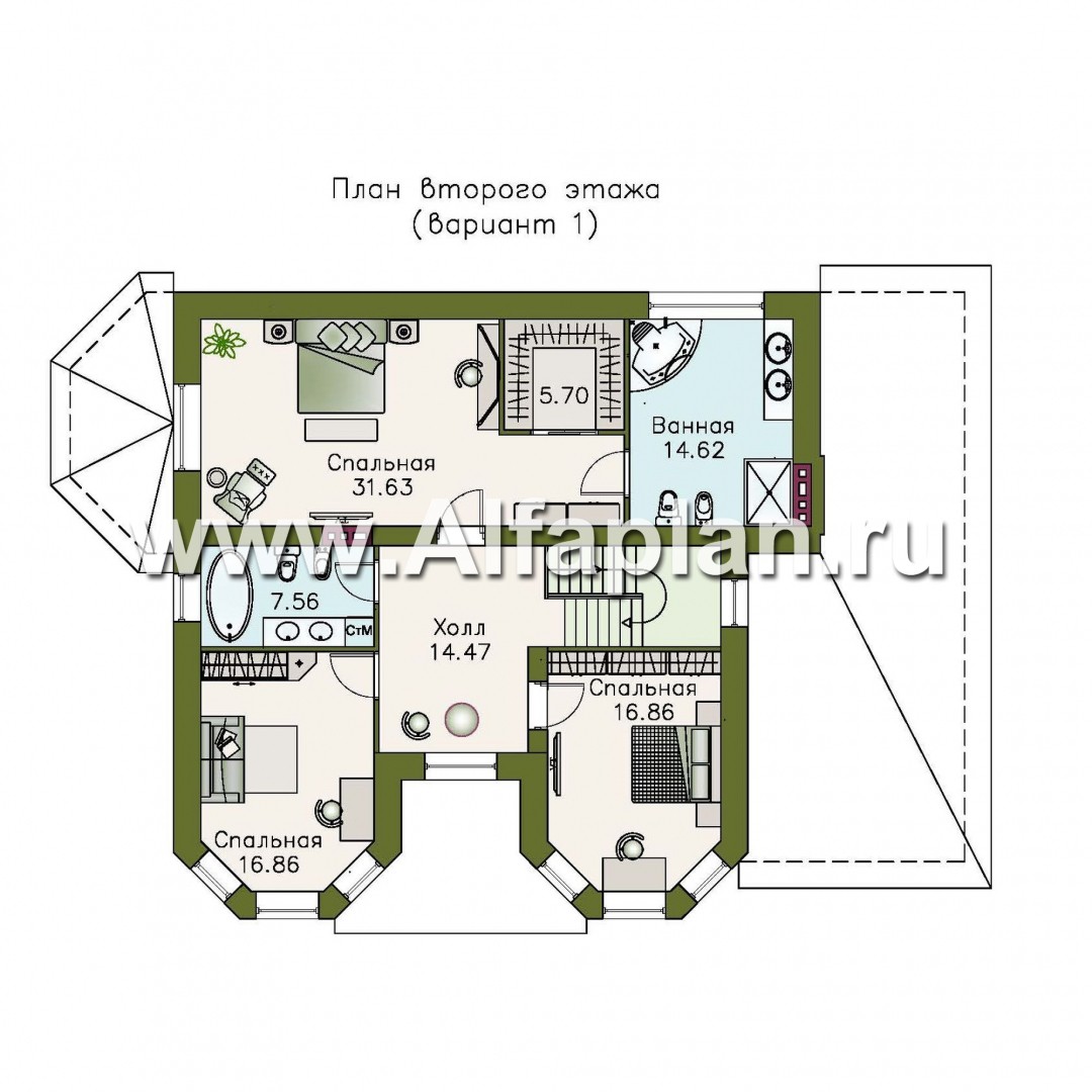 Проекты домов Альфаплан - «Амбиент» - амбиционый дом с двумя мощными эркерами - план проекта №2