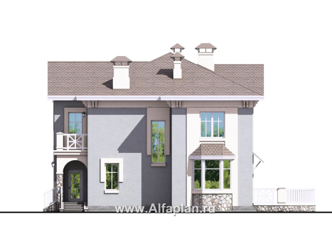 Проекты домов Альфаплан - «Родное сердце» - дом на две семьи (дуплекс) для детей и родителей - превью фасада №2