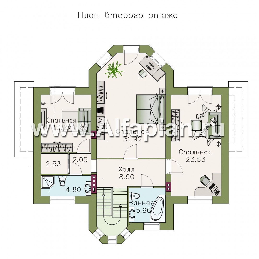 Проекты домов Альфаплан - «Монплезир» - проект двухэтажного  изысканного коттеджа - изображение плана проекта №2