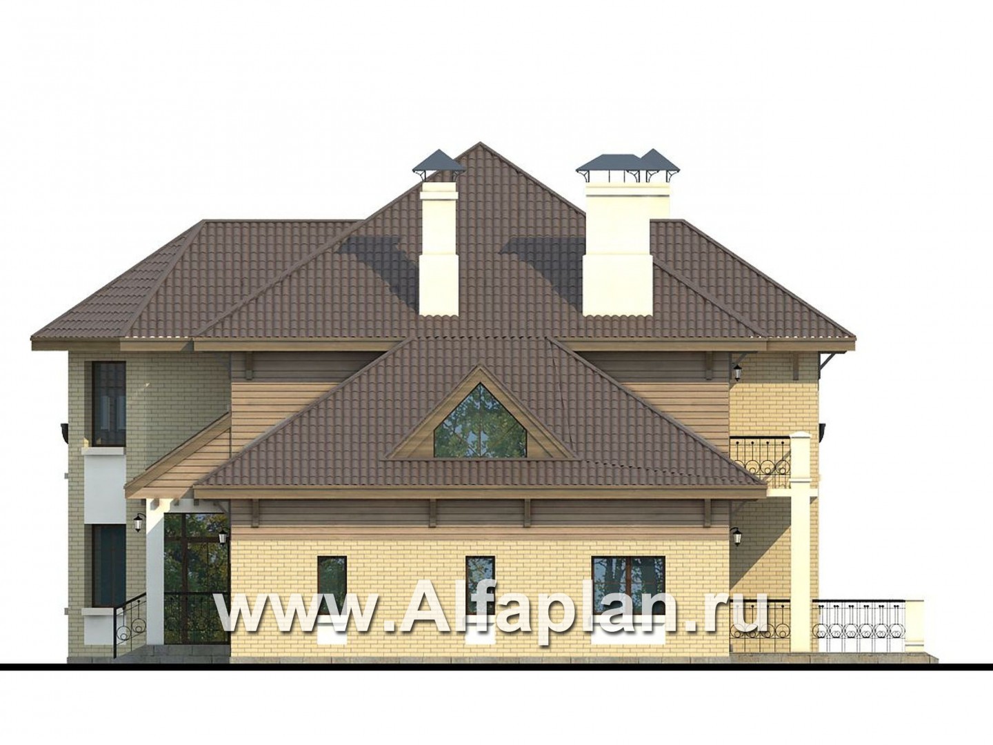 Проекты домов Альфаплан - «Последний герой» - особняк с двусветной гостиной - изображение фасада №2