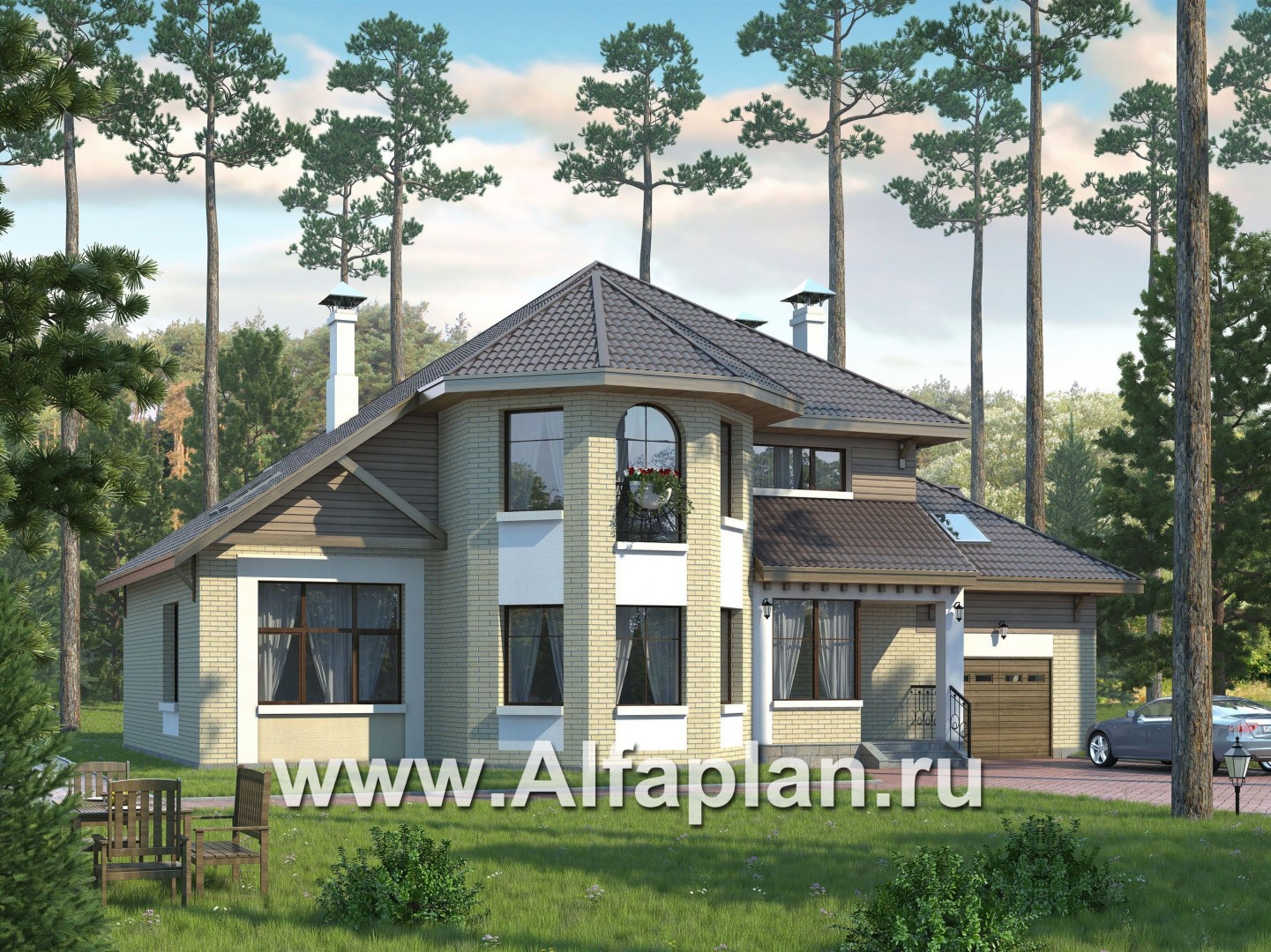 Проекты домов Альфаплан - «Последний герой» - особняк с двусветной гостиной - основное изображение