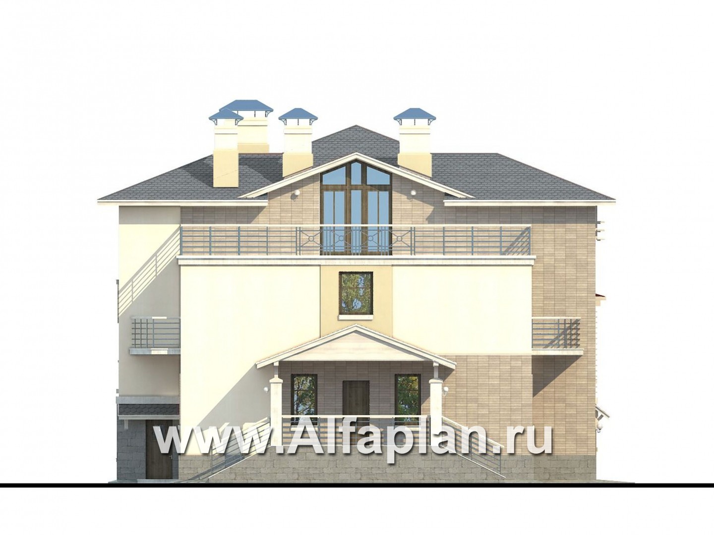 Проекты домов Альфаплан - «Три  семерки»- современный особняк с большими окнами - изображение фасада №3