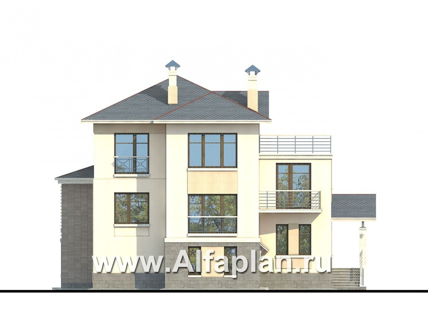 Проекты домов Альфаплан - «Три  семерки»- современный особняк с большими окнами - изображение фасада №4