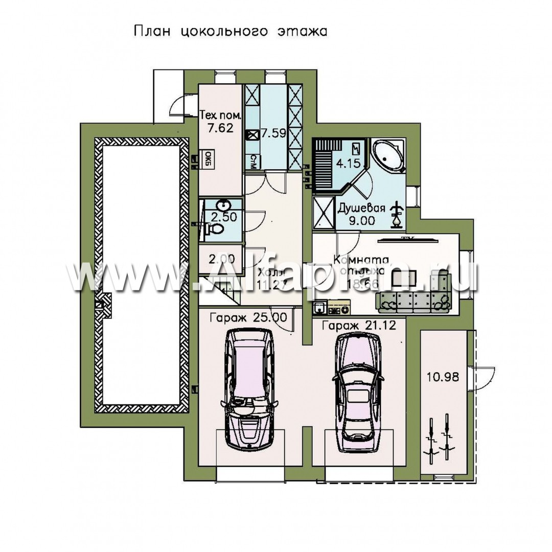Проекты домов Альфаплан - «Три  семерки»- современный особняк с большими окнами - изображение плана проекта №1