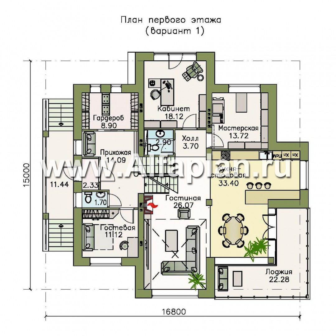 Проекты домов Альфаплан - «Три  семерки»- современный особняк с большими окнами - план проекта №2