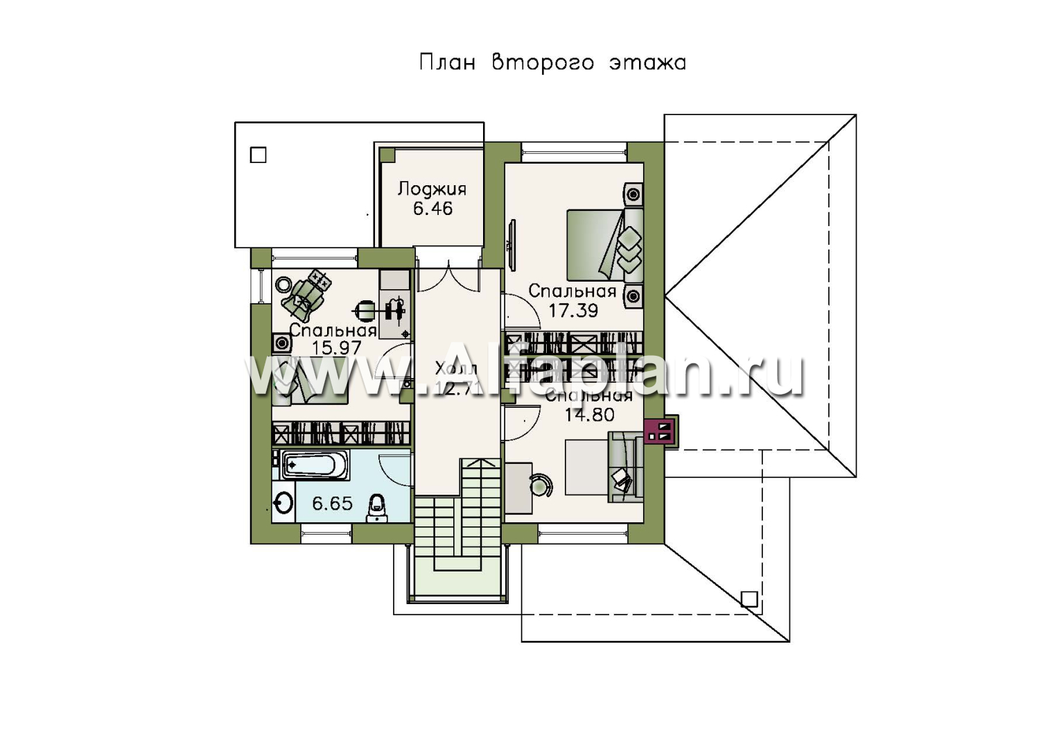 Проекты домов Альфаплан - «Фортуна» - современный коттедж с высокой гостиной - изображение плана проекта №2
