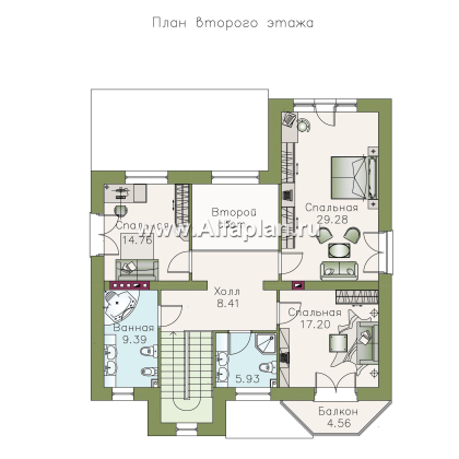 Проекты домов Альфаплан - «Феникс» - Двухэтажный коттедж с компактным планом - превью плана проекта №2