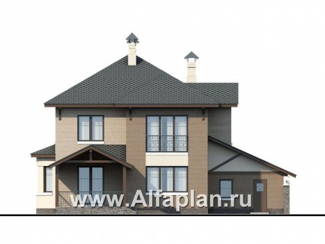 Проекты домов Альфаплан - «Эллада» - компактный особняк с гаражом-навесом - превью фасада №4