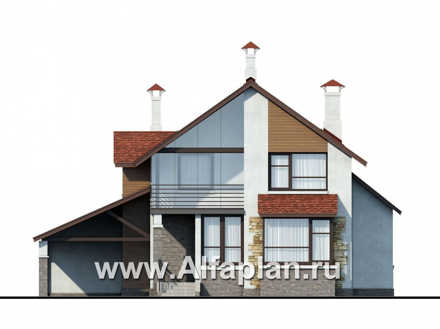 Проекты домов Альфаплан - «Новое время» - кирпичный коттедж для семьи с двумя детьми - изображение фасада №1