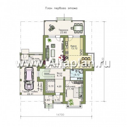 Проекты домов Альфаплан - «Новое время» - кирпичный коттедж для семьи с двумя детьми - превью плана проекта №1