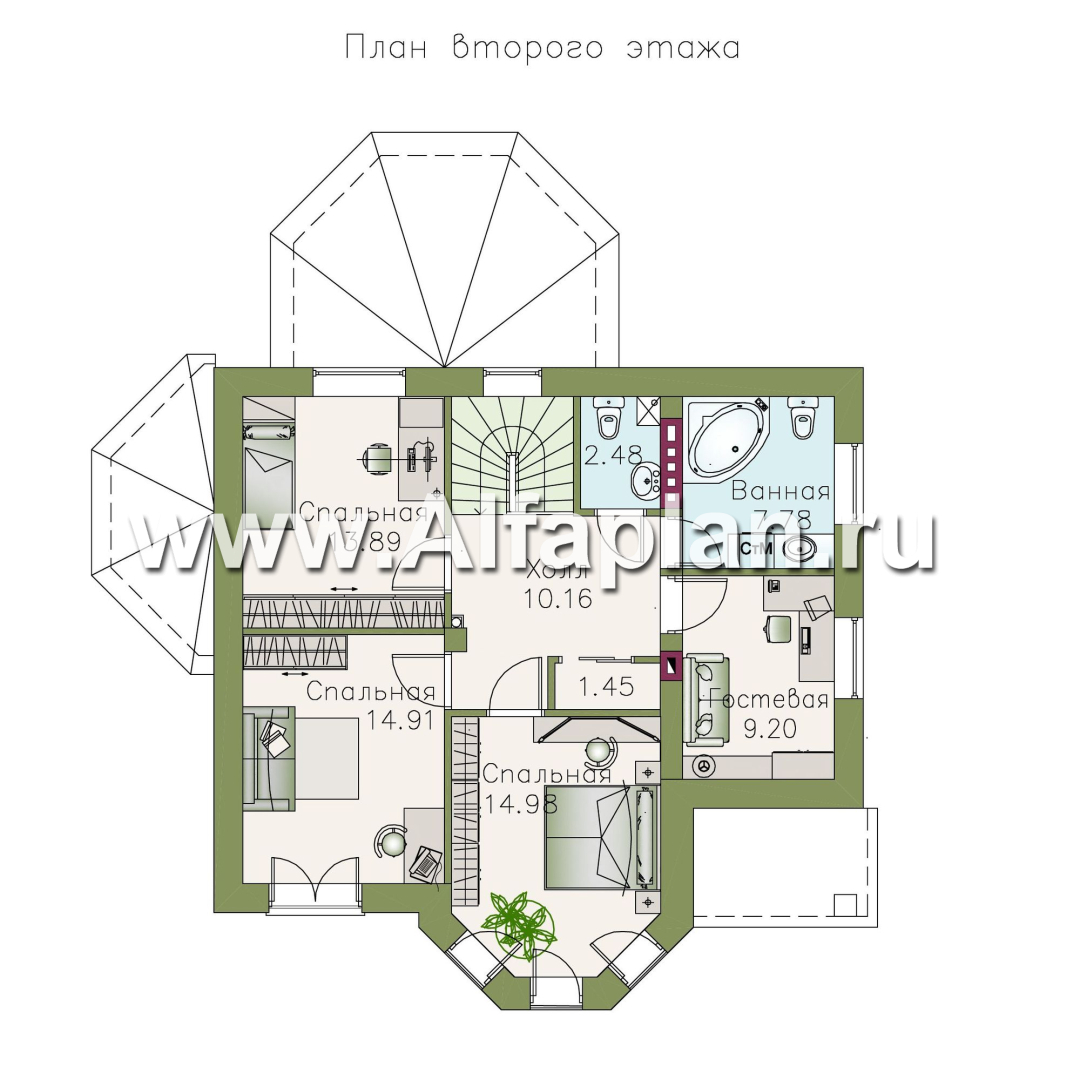 Проекты домов Альфаплан - «Классика»- двухэтажный особняк с эркером - изображение плана проекта №2