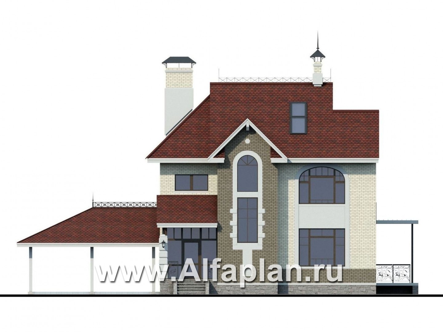 Проекты домов Альфаплан - «Дипломат Плюс» - дом с бильярдной и гаражом-навесом - изображение фасада №1