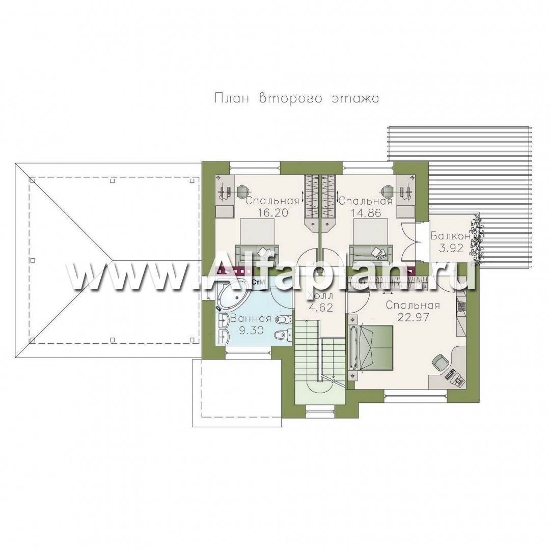 Проекты домов Альфаплан - «Дипломат Плюс» - дом с бильярдной и гаражом-навесом - план проекта №2