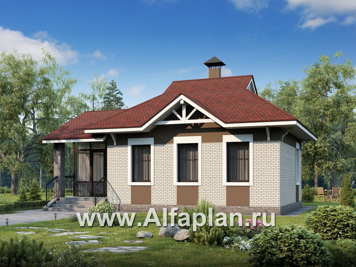 Проекты домов Альфаплан - «Карат» - проект кирпичного дома - основное изображение