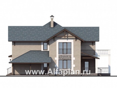 Проекты домов Альфаплан - «Реноме»- коттедж с навесом для авто и  террасой - превью фасада №2