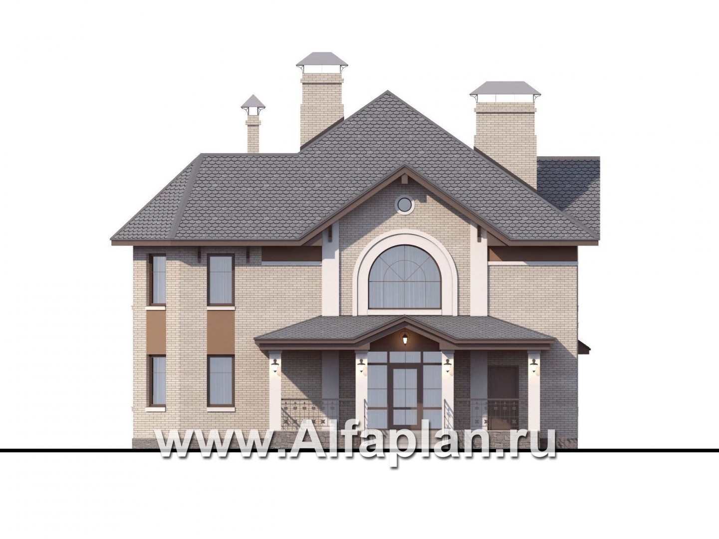 Проекты домов Альфаплан - «Львиное сердце» - загородный коттедж с просторной верандой - изображение фасада №1