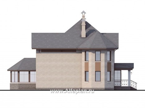 Проекты домов Альфаплан - «Львиное сердце» - загородный коттедж с просторной верандой - превью фасада №3