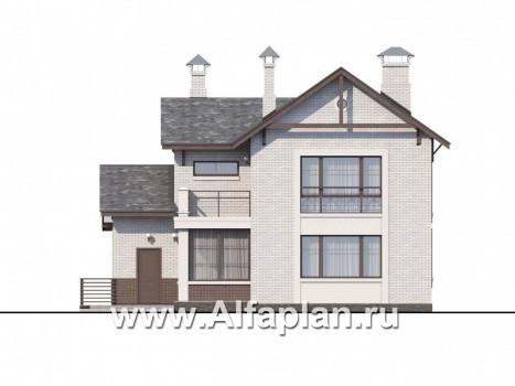 Проекты домов Альфаплан - «Флагман» - коттедж с большой верандой и солярием - превью фасада №4