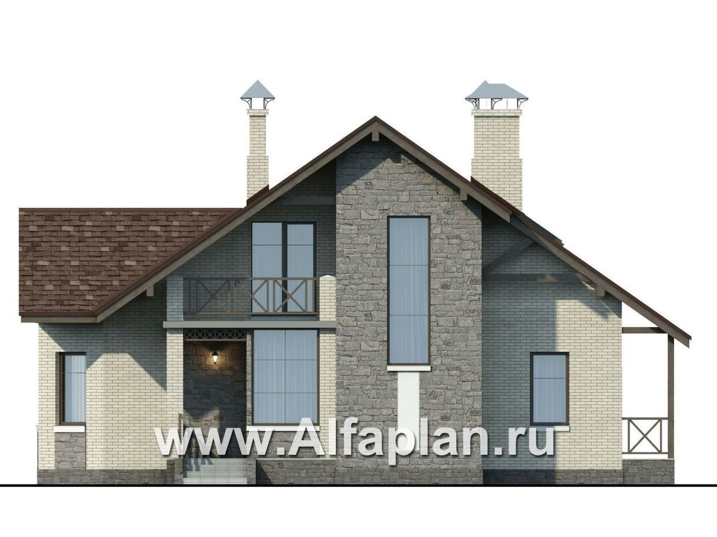 Проекты домов Альфаплан - «Зальцбург» - рациональный план дома, двускатная крыша - изображение фасада №1