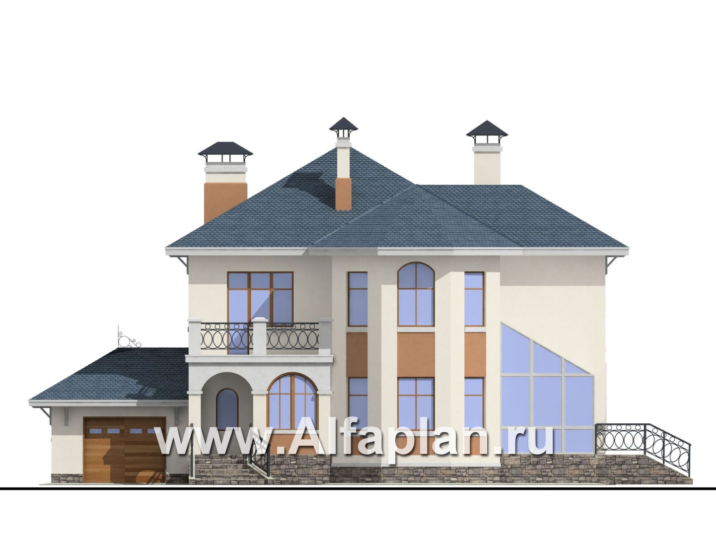Проекты домов Альфаплан - «Модус Вивенди»- изящный коттедж с зимним садом (или верандой) и гаражом - изображение фасада №1