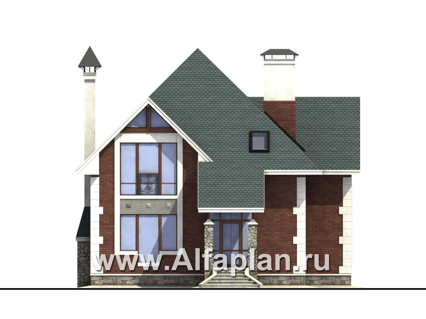Проекты домов Альфаплан - «Алегро»- проект загородного дома с большой террасой - изображение фасада №1