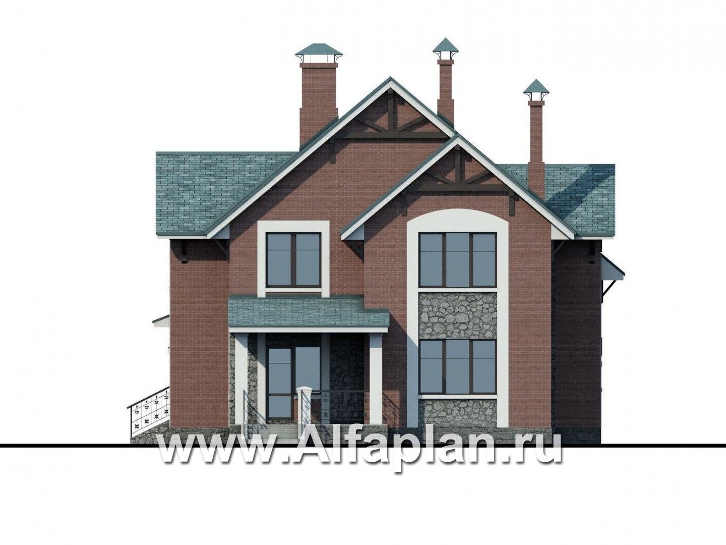 Проекты домов Альфаплан - «Кленовый лист»- комфортный дом с гаражом и бильярдной - изображение фасада №4