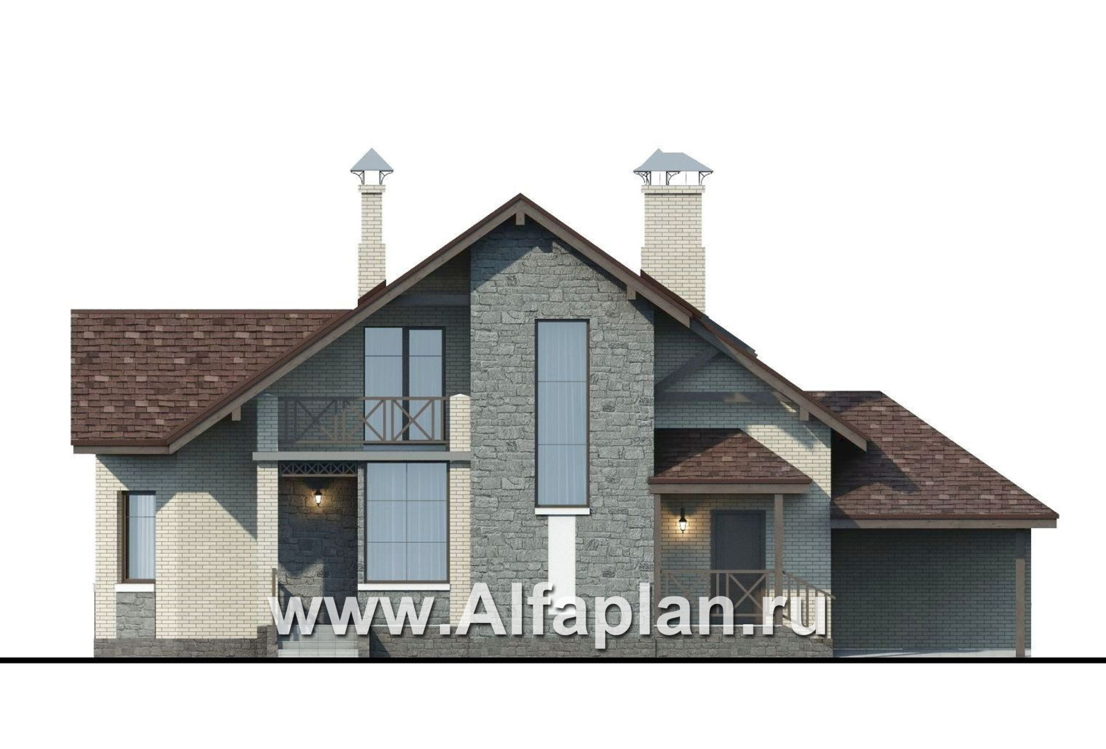 Проекты домов Альфаплан - «Зальцбург»- рациональный дом с навесом для машины - изображение фасада №1