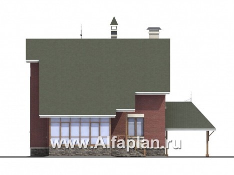 Проекты домов Альфаплан - «Альтбург» - проект  дома с мансардой, с полукруглым эркером и с навесом для 1 авто, в стиле замка - превью фасада №4