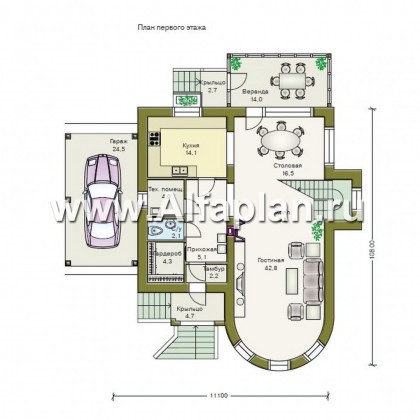 Проекты домов Альфаплан - «Альтбург» - проект  дома с мансардой, с полукруглым эркером и с навесом для 1 авто, в стиле замка - превью плана проекта №1
