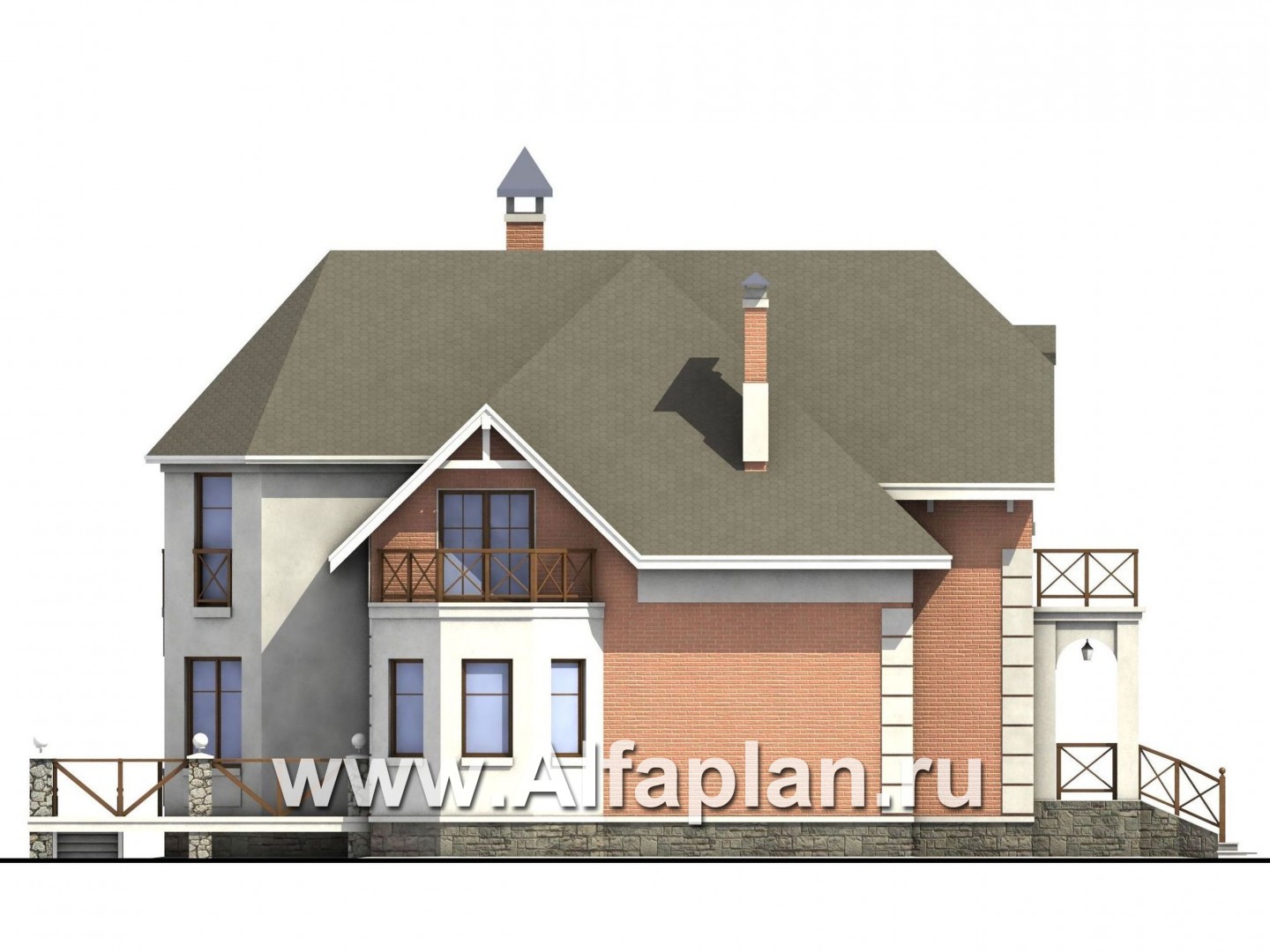 Проекты домов Альфаплан - «Ноблесса»  - коттедж в стиле «Петровское барокко» - изображение фасада №3