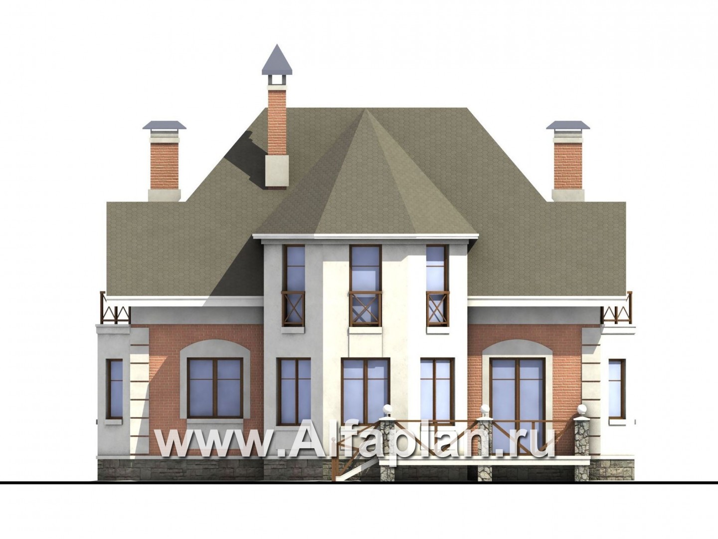 Проекты домов Альфаплан - «Ноблесса»  - коттедж в стиле «Петровское барокко» - изображение фасада №4