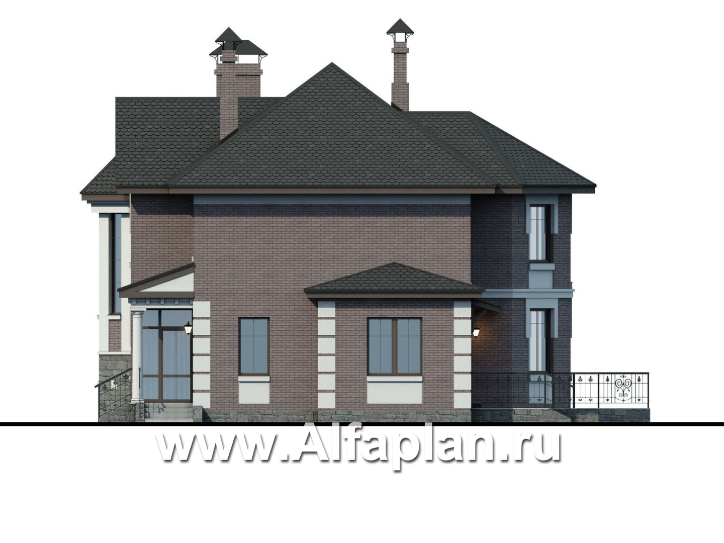 Проекты домов Альфаплан - «Монплезир»- изысканный коттедж с навесом для авто - изображение фасада №2