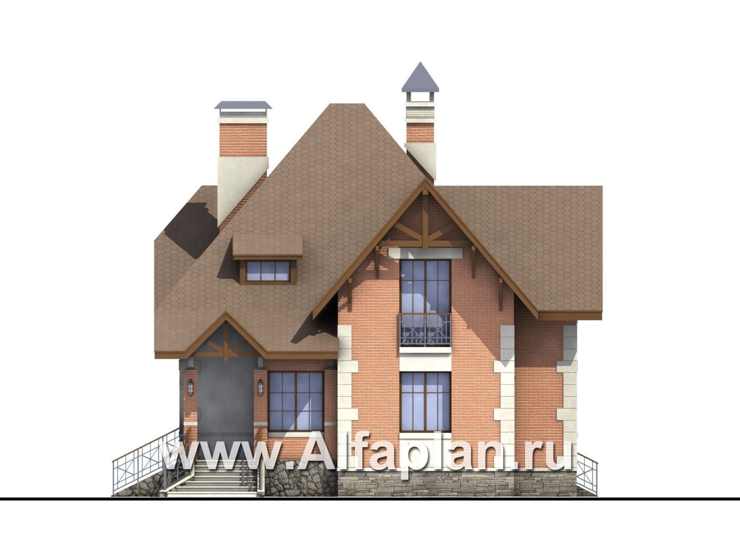 Проекты домов Альфаплан - «Ягерхаус» — загородный дом с пирамидальной кровлей - изображение фасада №1