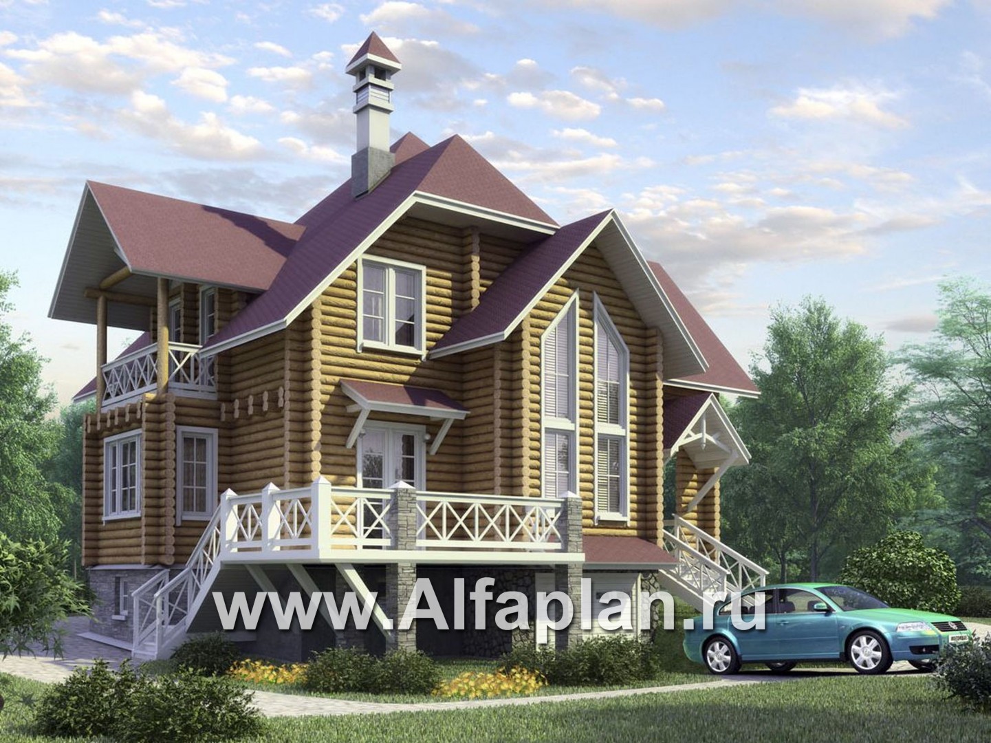 Проекты домов Альфаплан - «Транк Хаус» - деревянный дом с террасой - основное изображение