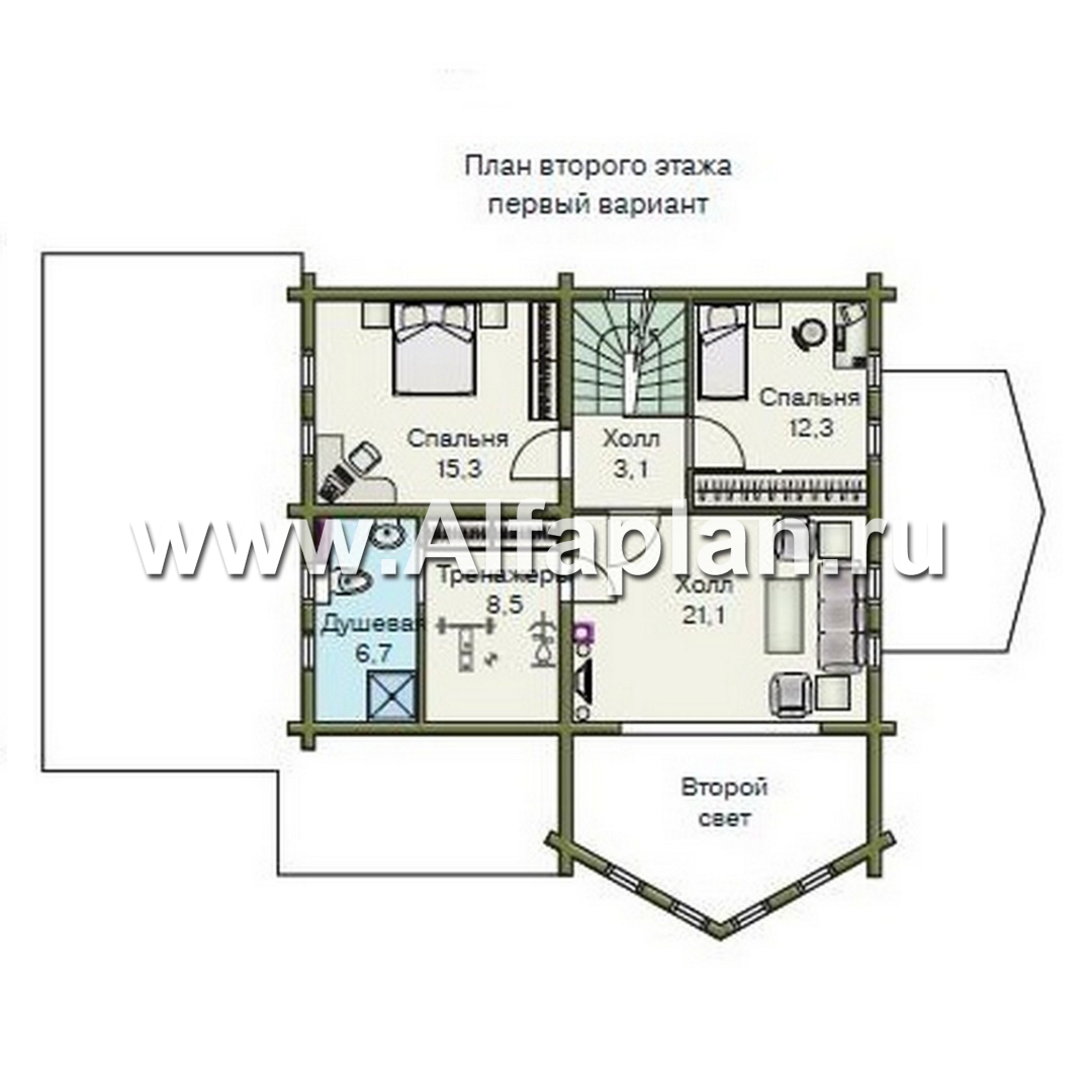 Проекты домов Альфаплан - «Л-Хаус» - деревянный дом с навесом для машины - план проекта №2