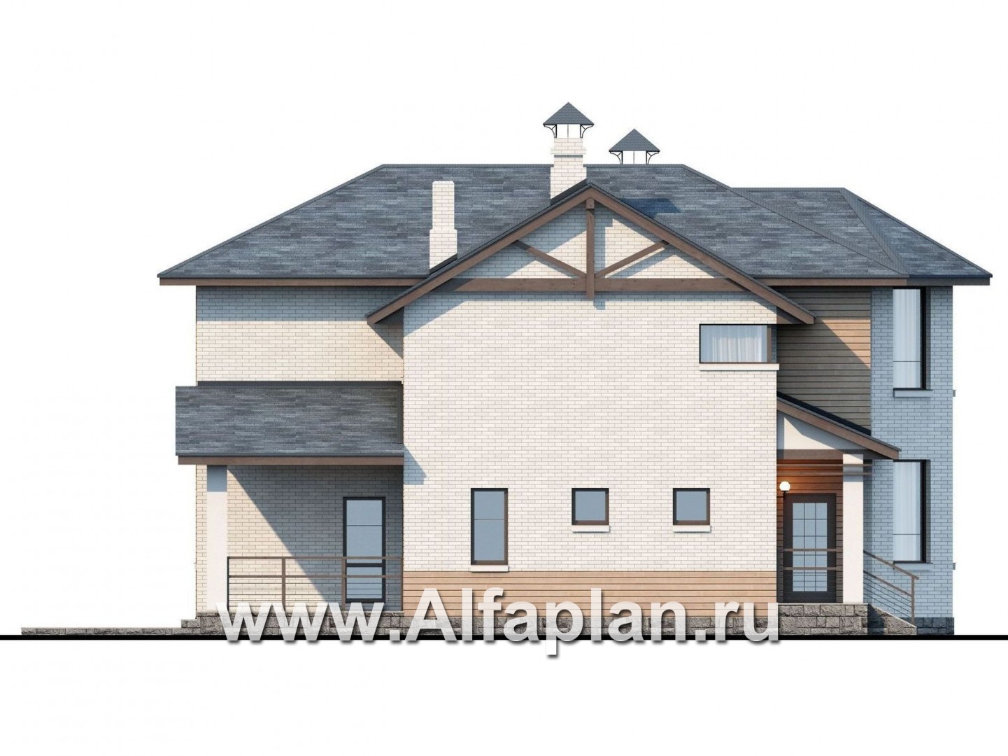 Проекты домов Альфаплан - «Безоблачный край» - двуxэтажный коттедж с эркером - изображение фасада №3