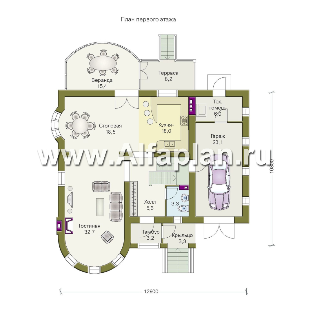 Проекты домов Альфаплан - «Камелот» -  загородный дом с угловой «башней» - изображение плана проекта №1